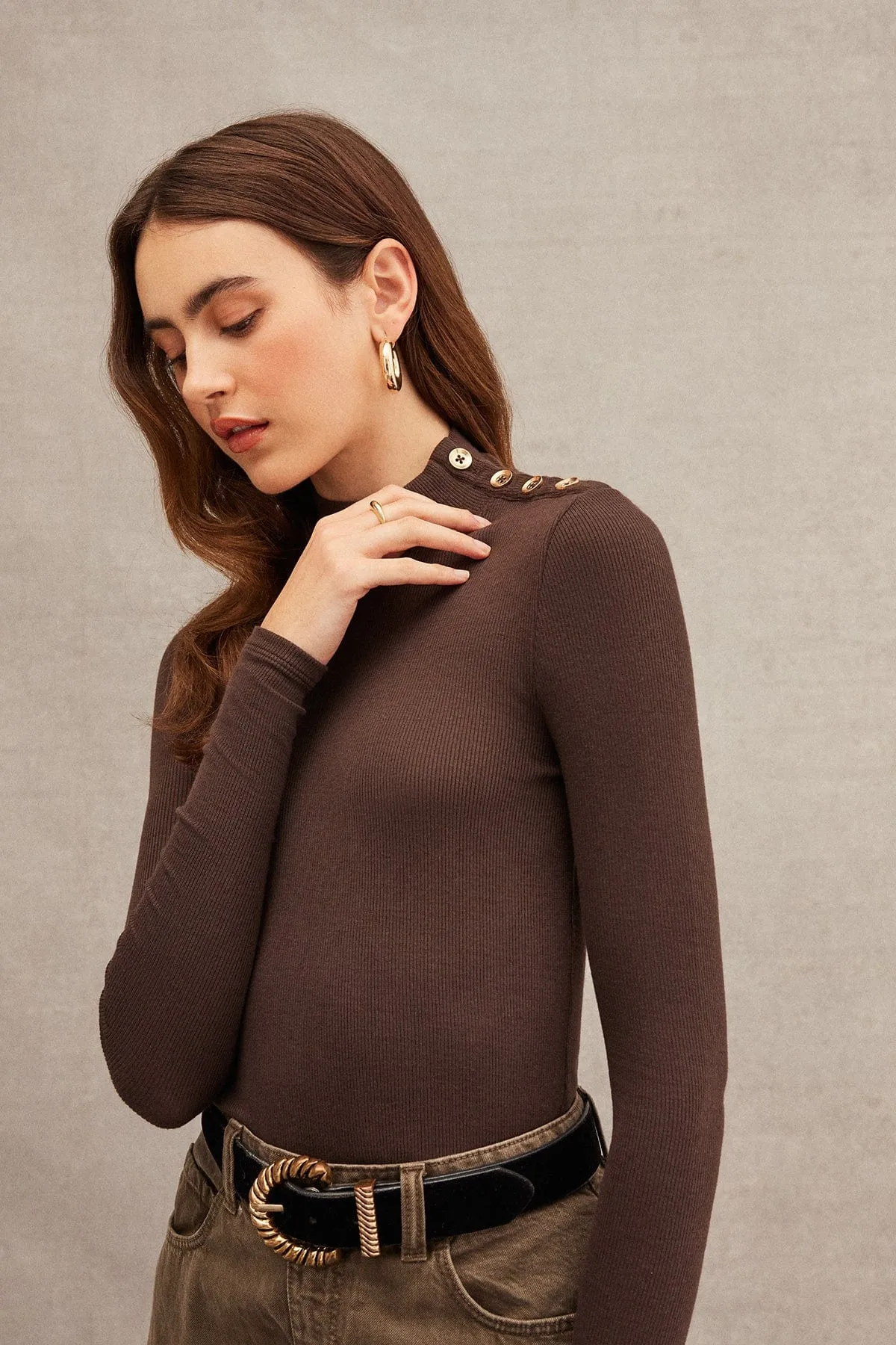 Marina Mock Neck Ribbed Top