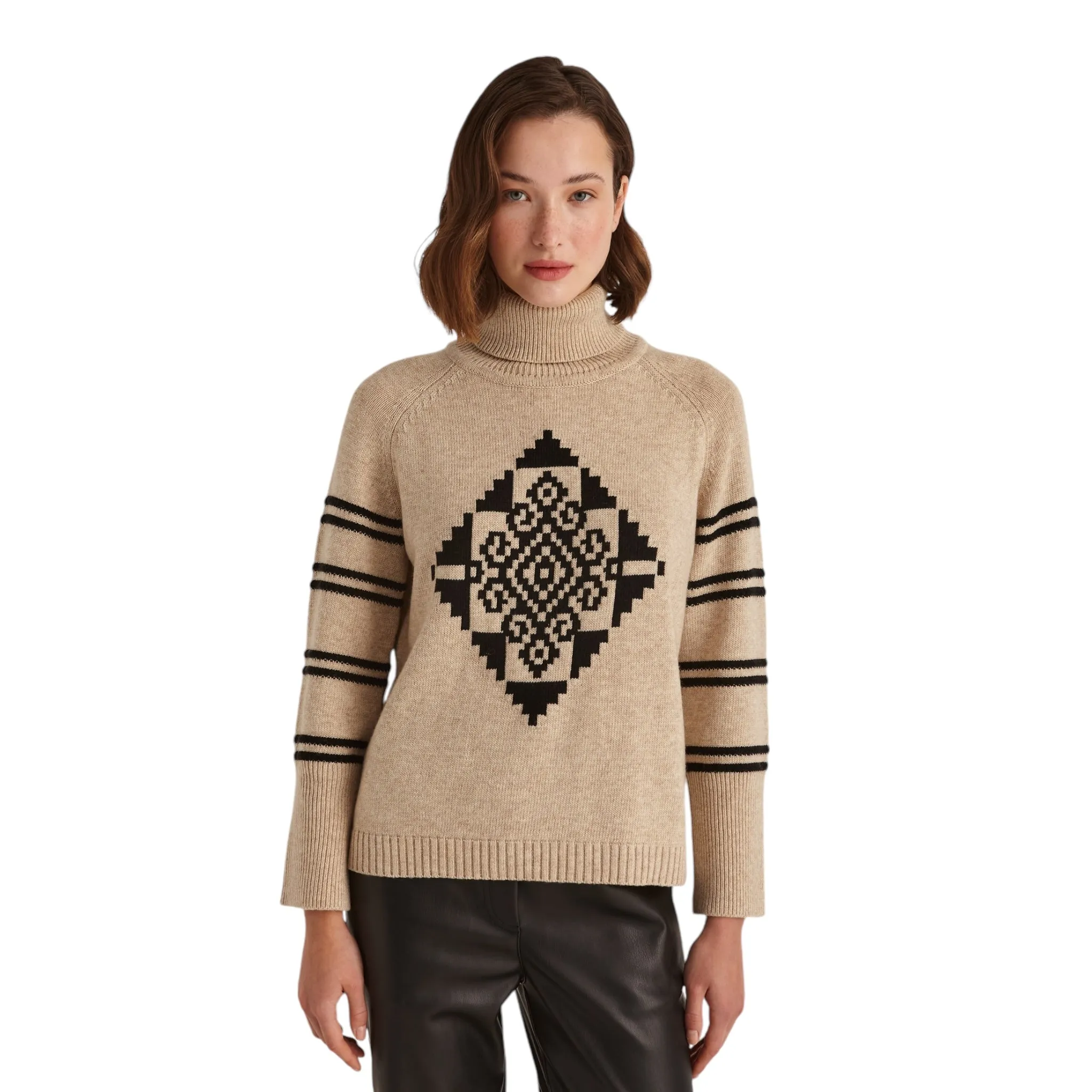 Marina V High Neck Sweater Beige