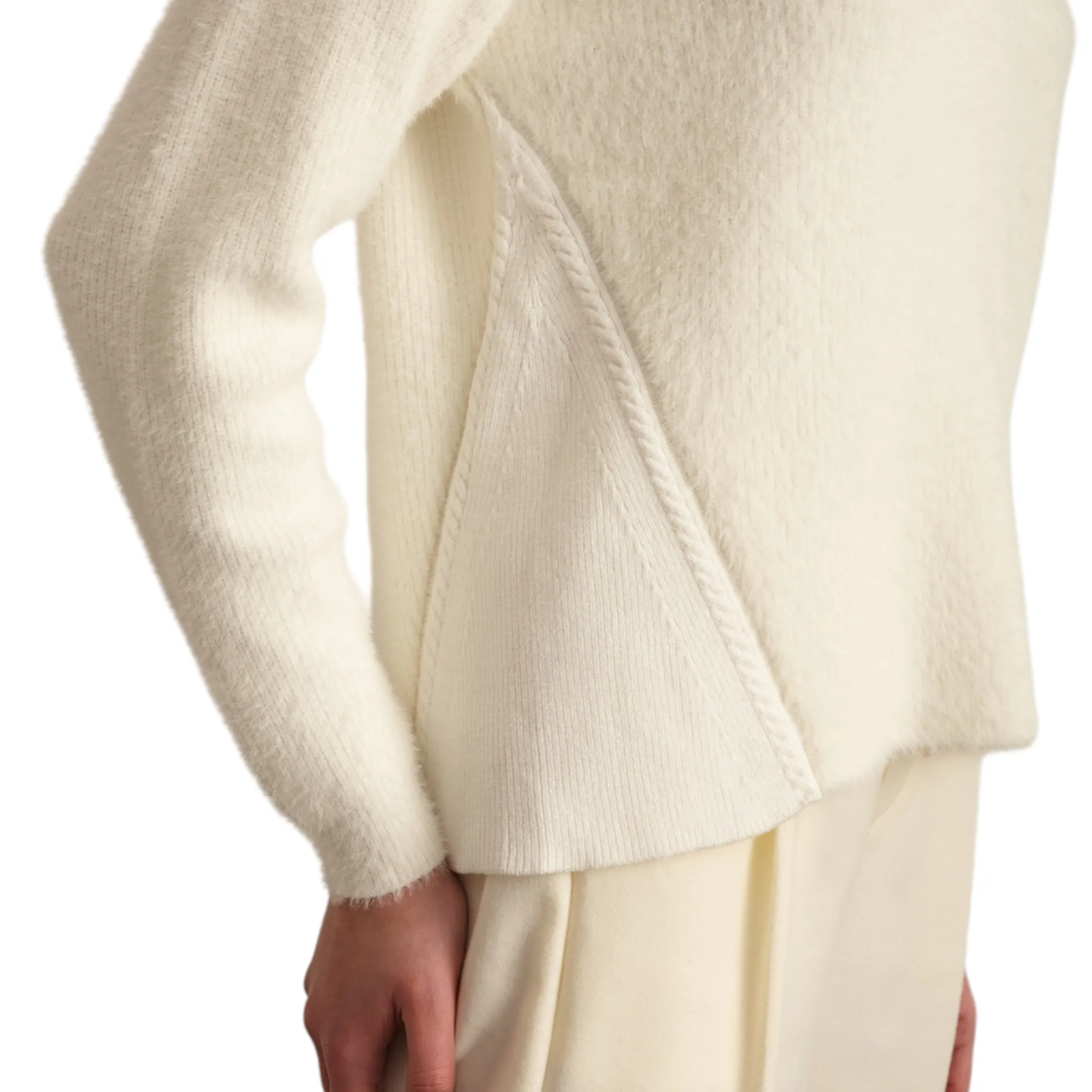 Marina V V Neck Furry Sweater Ivory