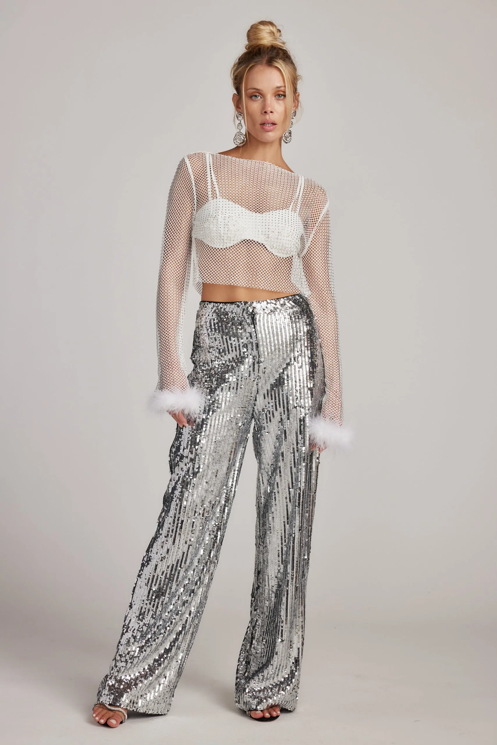 Martini White Rhinestone Mesh Top