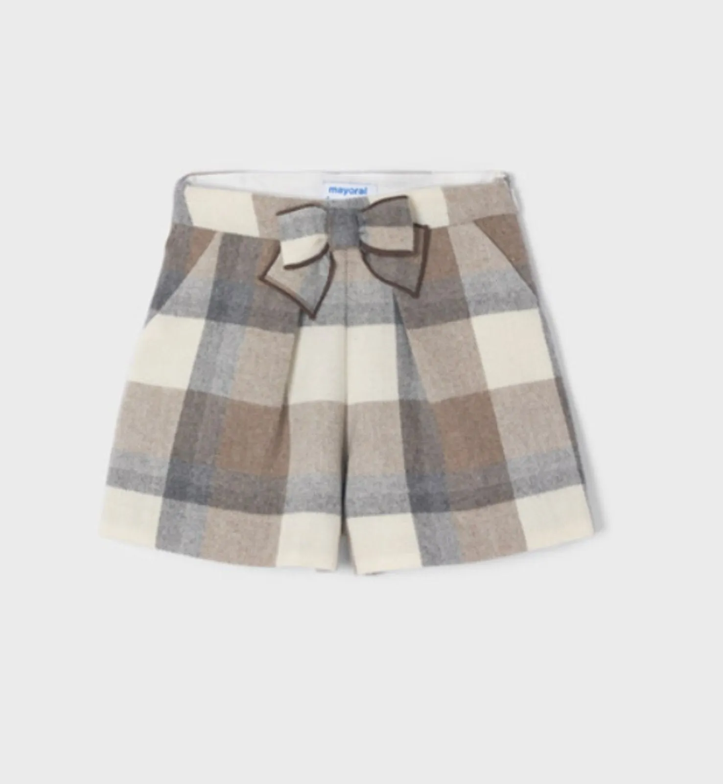 Mayoral Girls Beige & Grey Plaid Winter Shorts