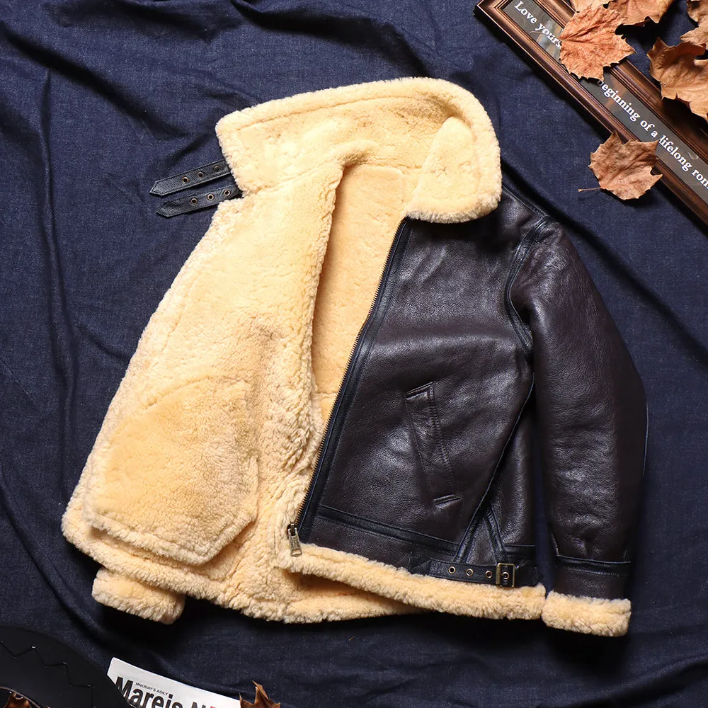 Men's B3 Shearling Bomber Coat Black Brown