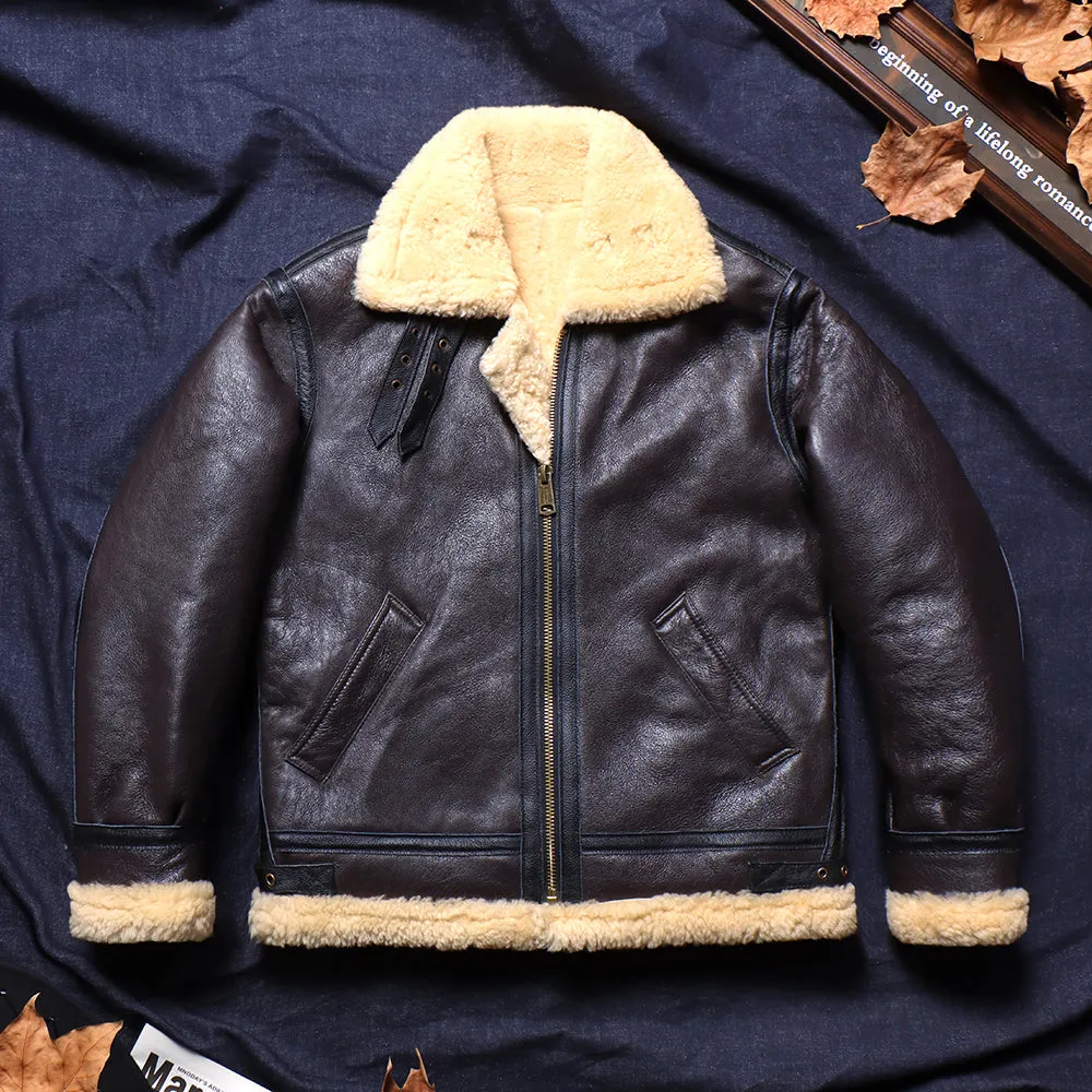 Men's B3 Shearling Bomber Coat Black Brown