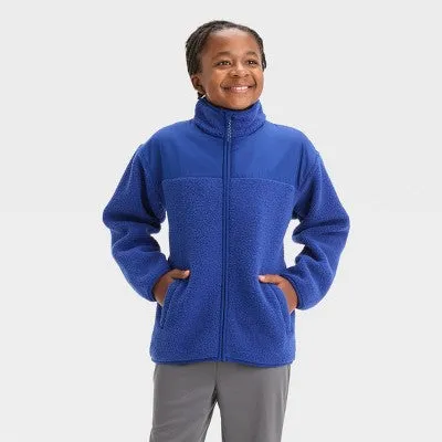 New - Boys' High Pile Cozy Full Zip Sweatshirt - All In Motion Indigo S