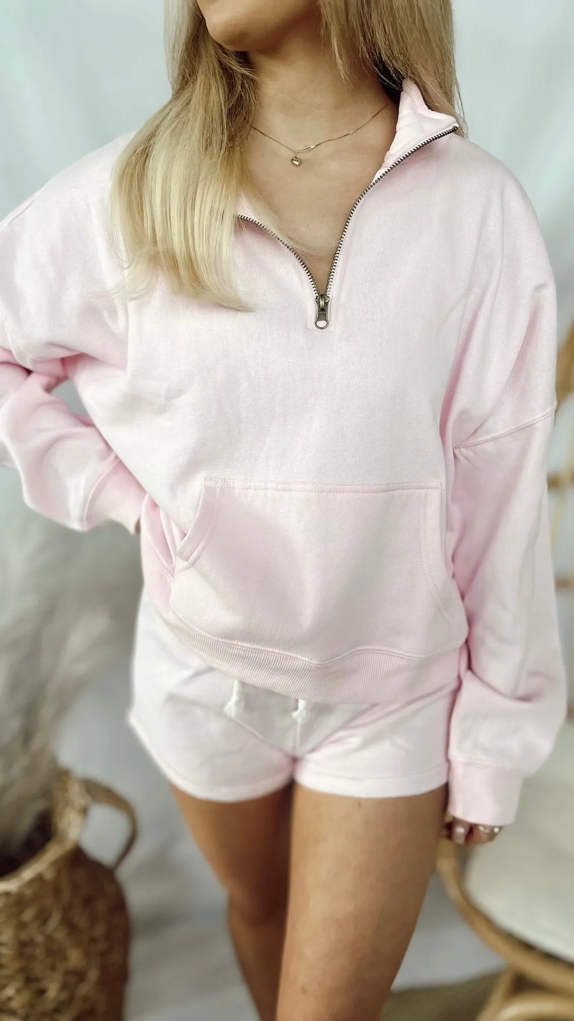 Paradise Pink Surf Wash Half Zip Sweatshirt