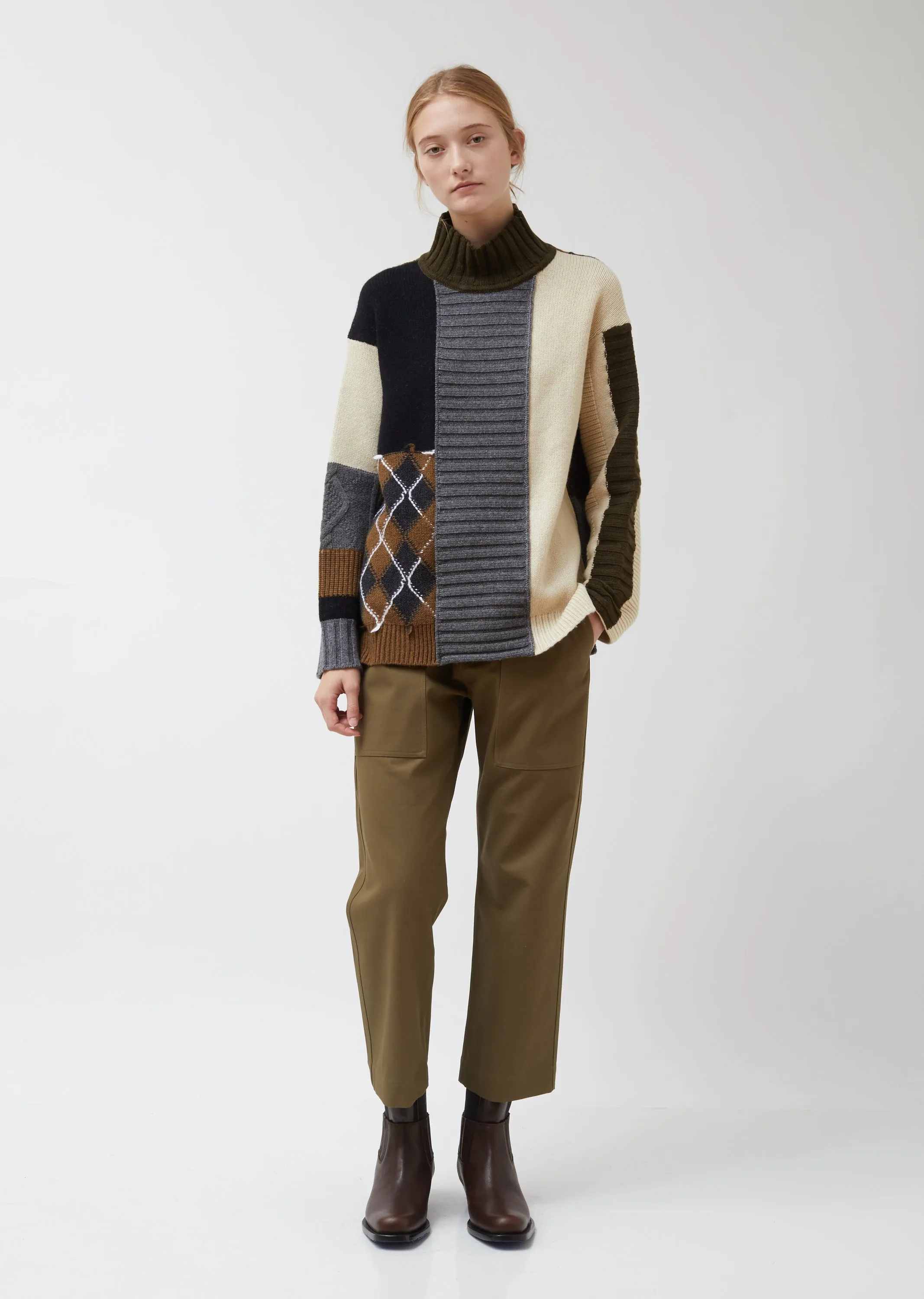 Patchwork Roll Neck Wool Sweater