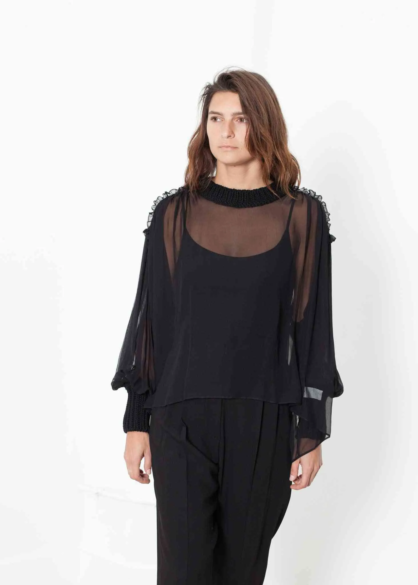 Poet Silk Sweater in Black