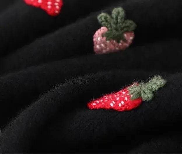 Pre Order:  Strawberry Crochet Long Sleeve Knit Sweater