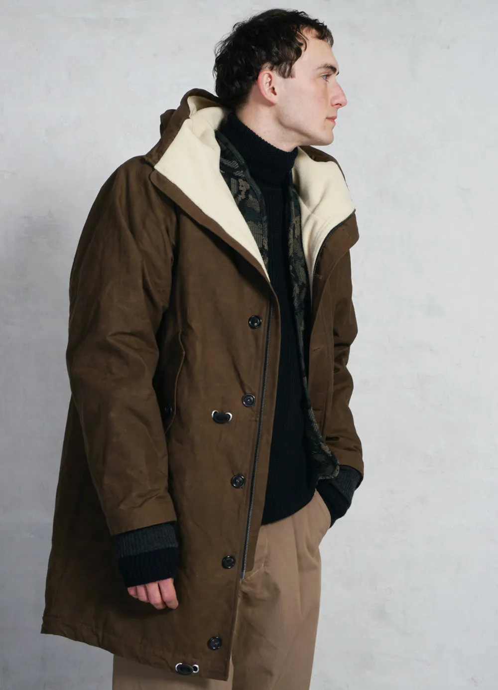 RASMUS 26-68-9 | Waxed Parka With Zipper | Tobacco