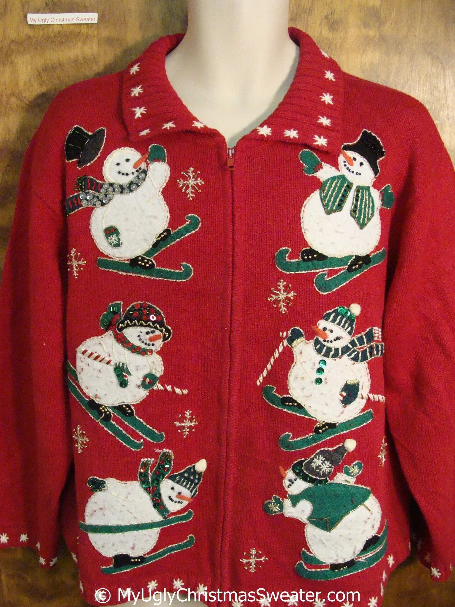 Skiing Snowman Sixpack Ugly Christmas Sweater