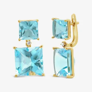 Square Cabochon Sky Blue Topaz Dangle Earrings