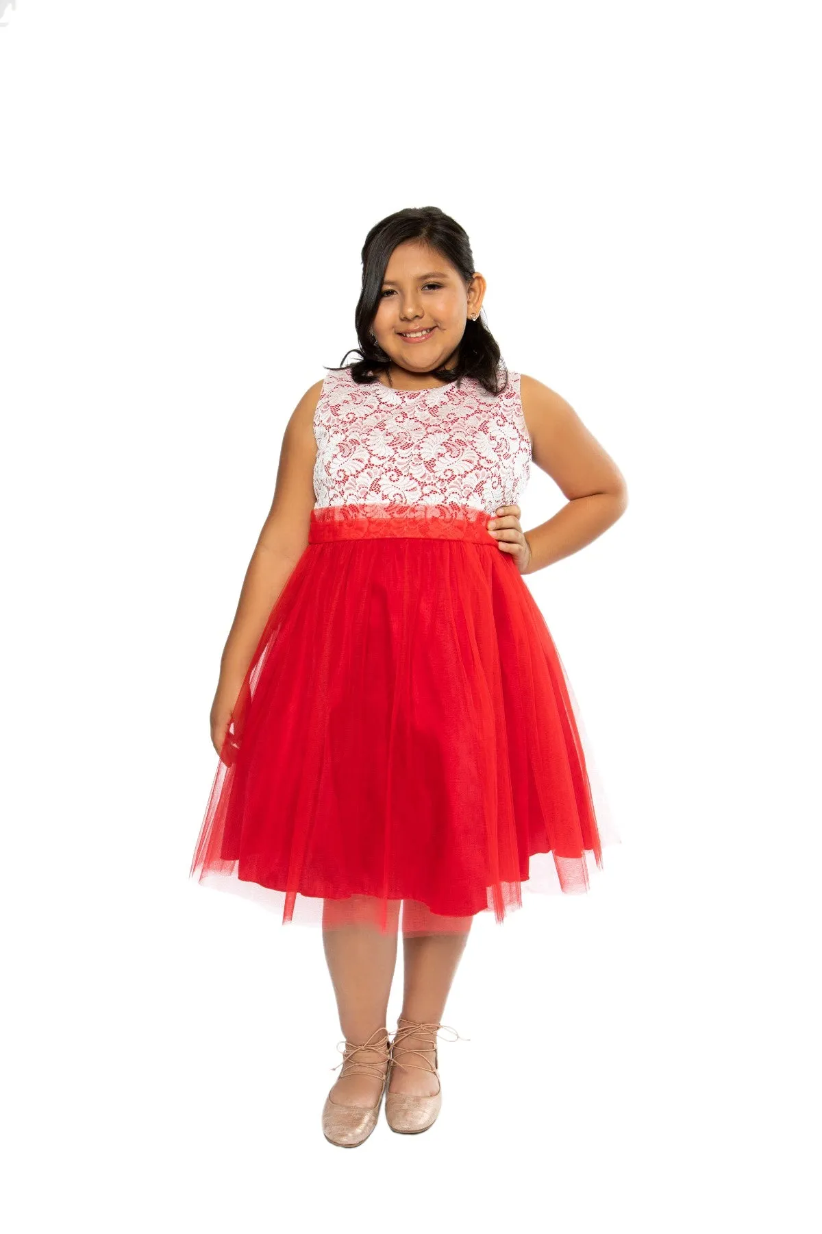 Stretch Lace & Tulle Girls Plus Size Dress