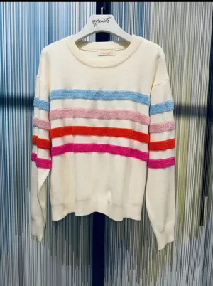 Supersoft cream sweater with Fluffy stripes .