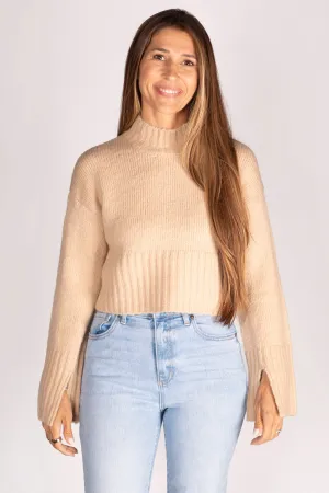 Taupe Mock Neck Cropped Sweater - SALE