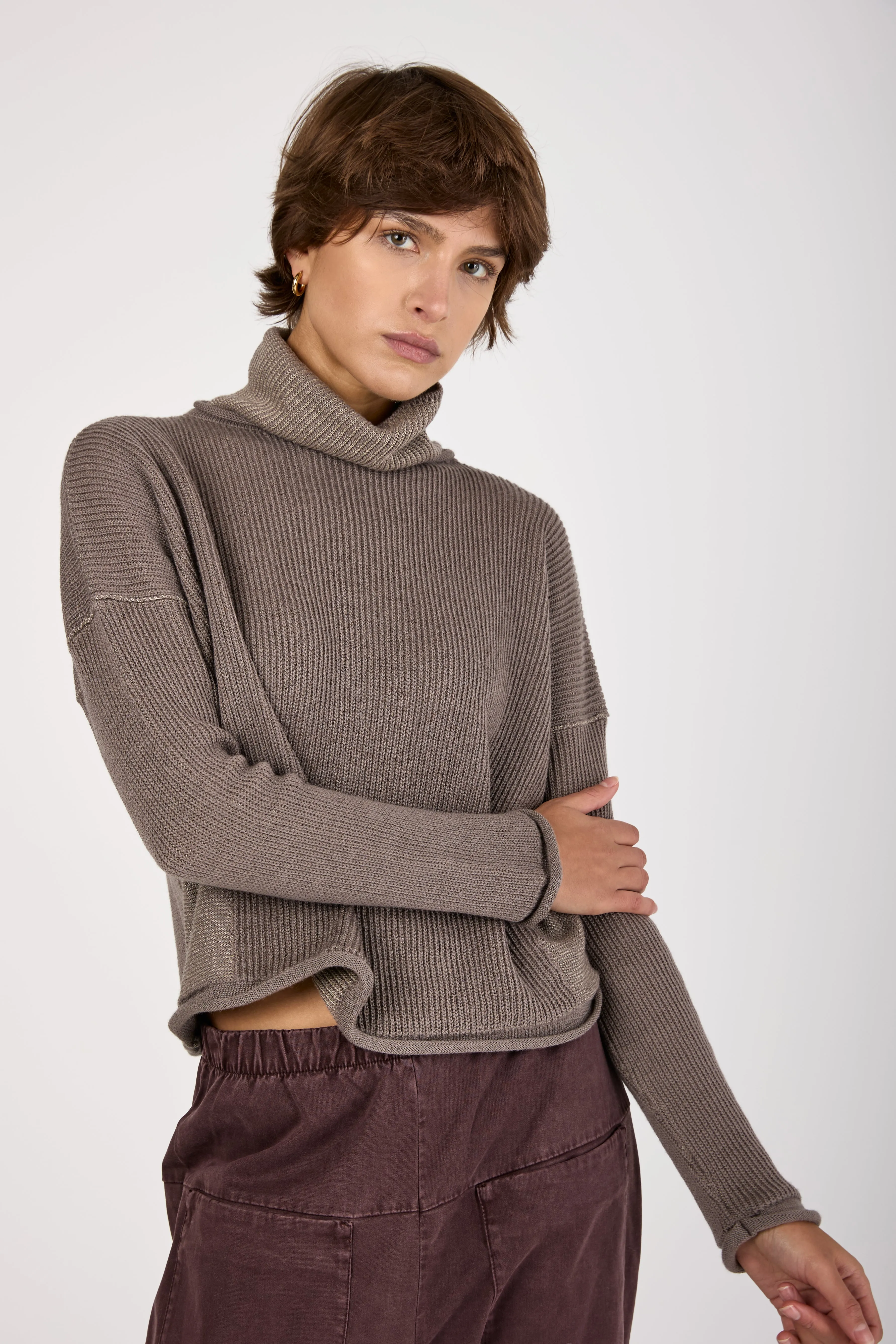 Turtleneck Knit Sweater in Taupe