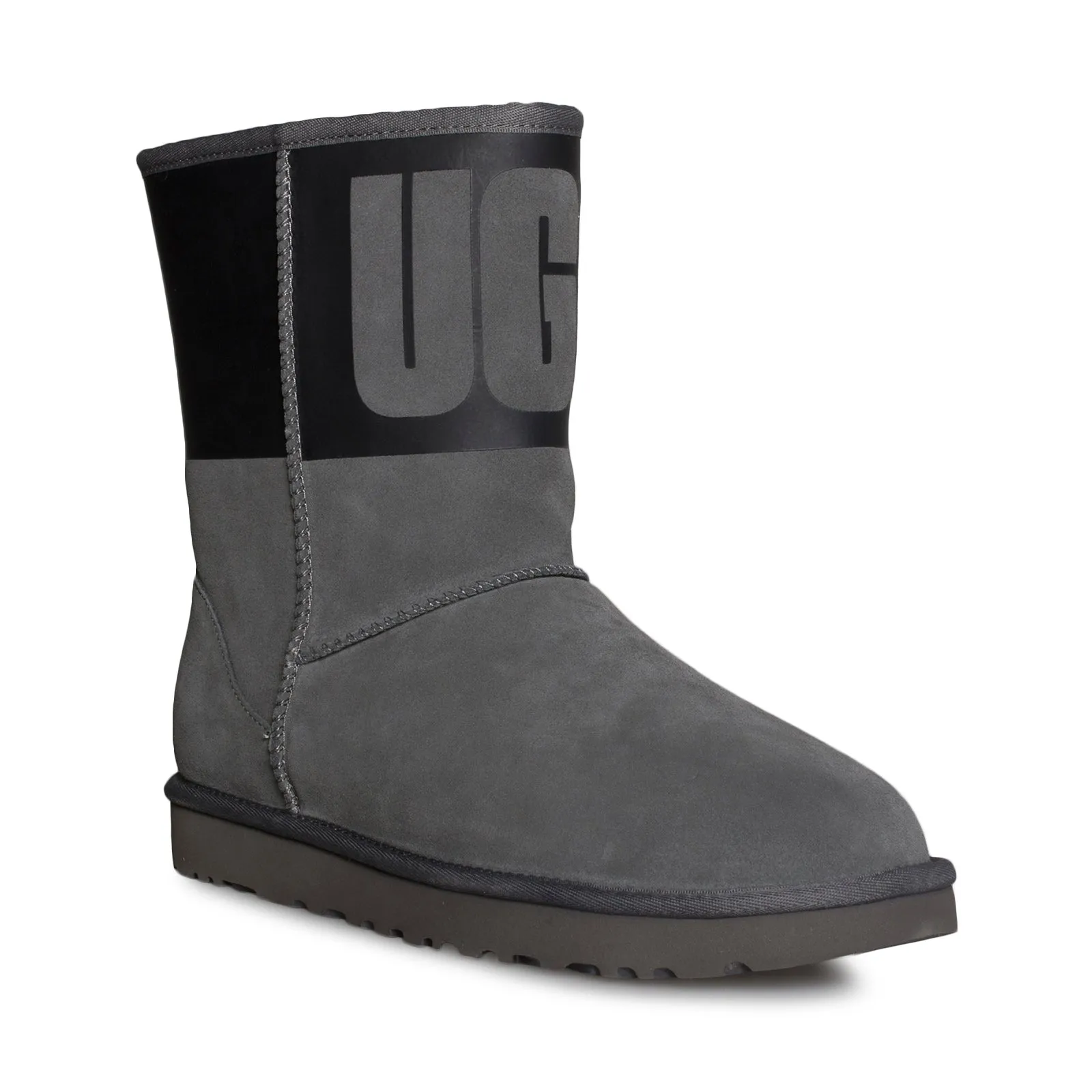 UGG Classic Short UGG Rubber Graphic Grey Black Boots - Women's