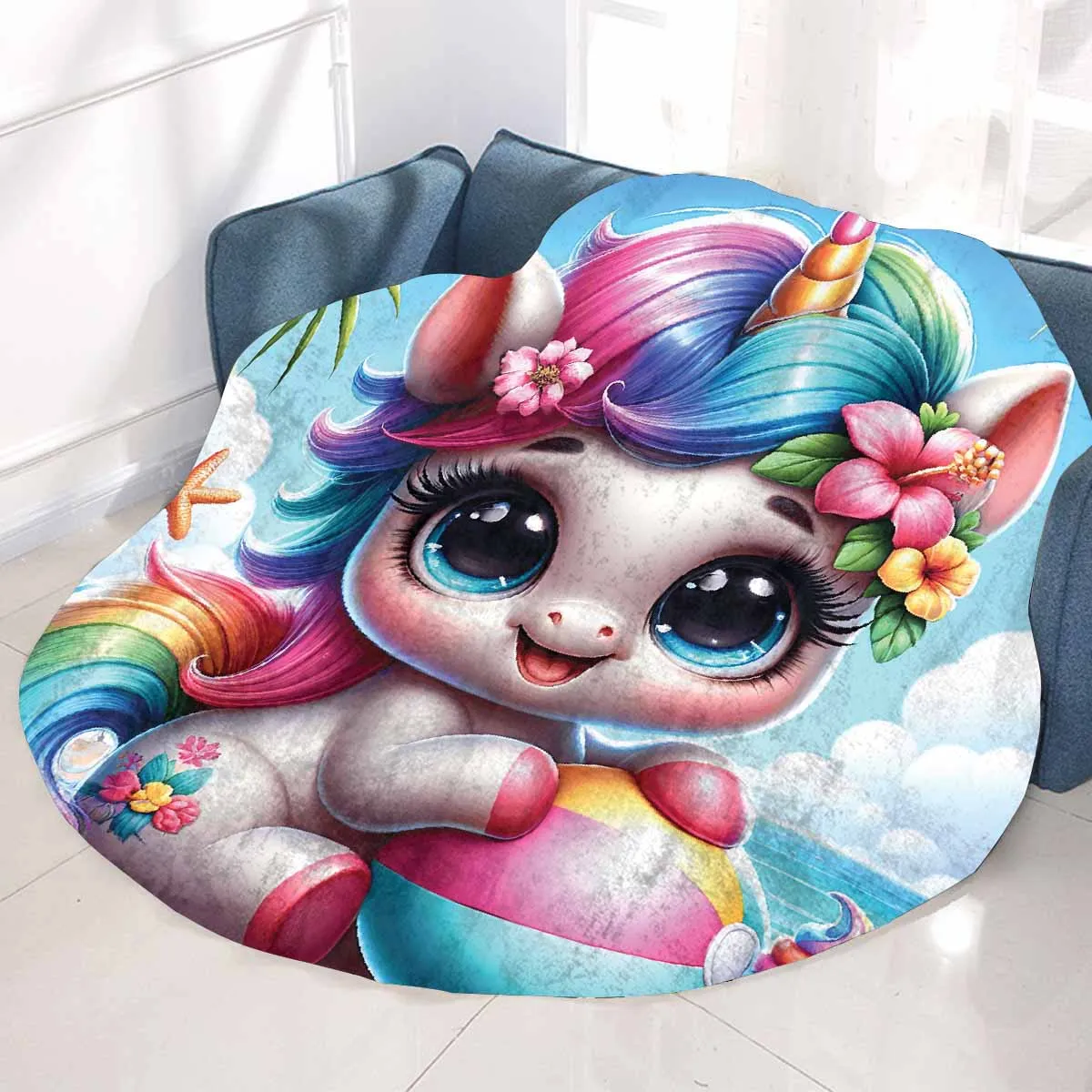 Unicorn_Awd35124  Circular Micro Fleece Blanket 60"