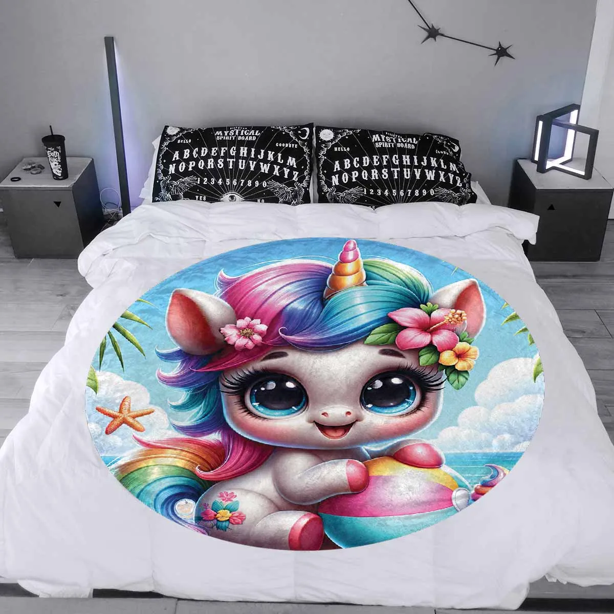 Unicorn_Awd35124  Circular Micro Fleece Blanket 60"