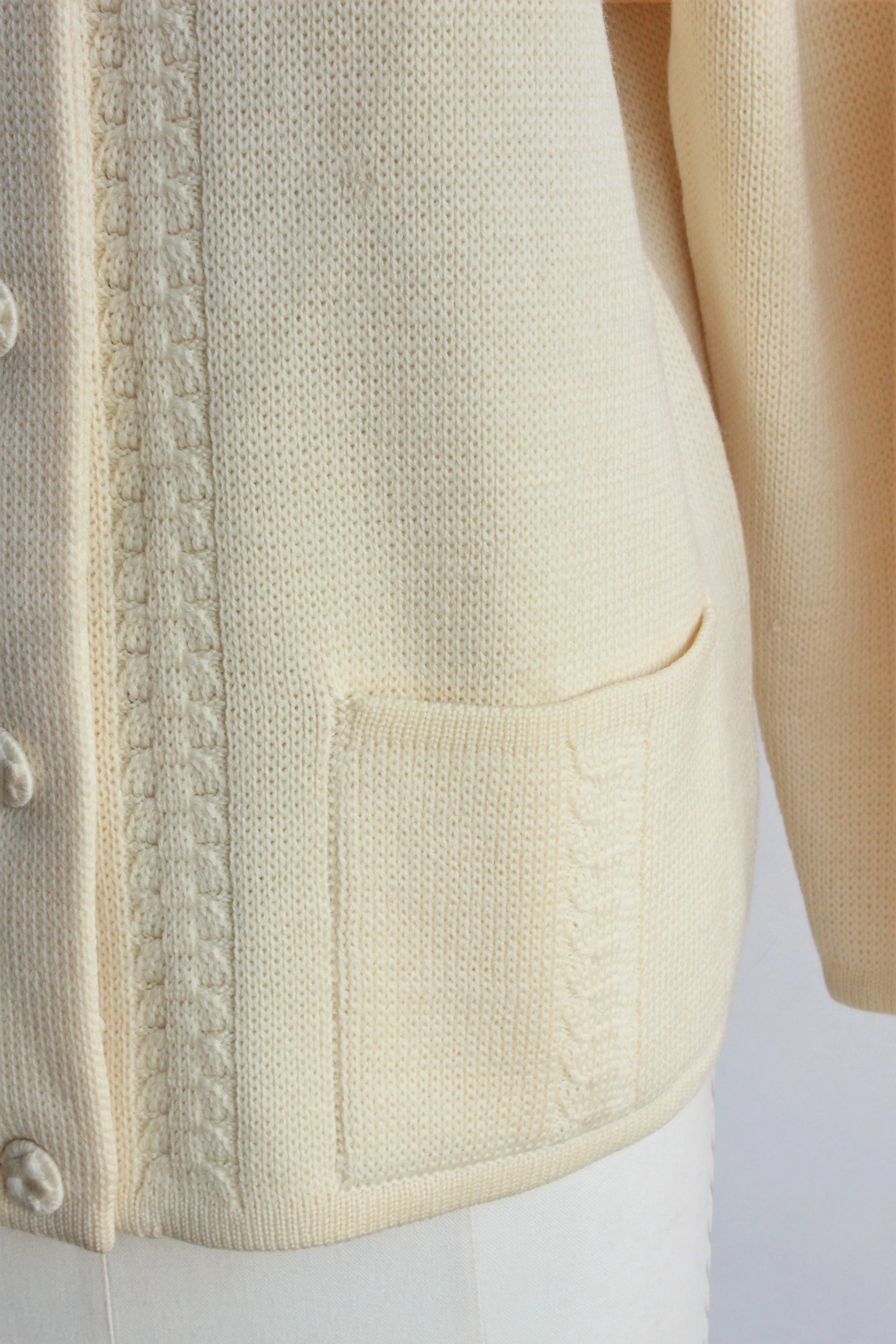 Vintage 1960s Yellow Wool Cardigan Sweater With Pockets