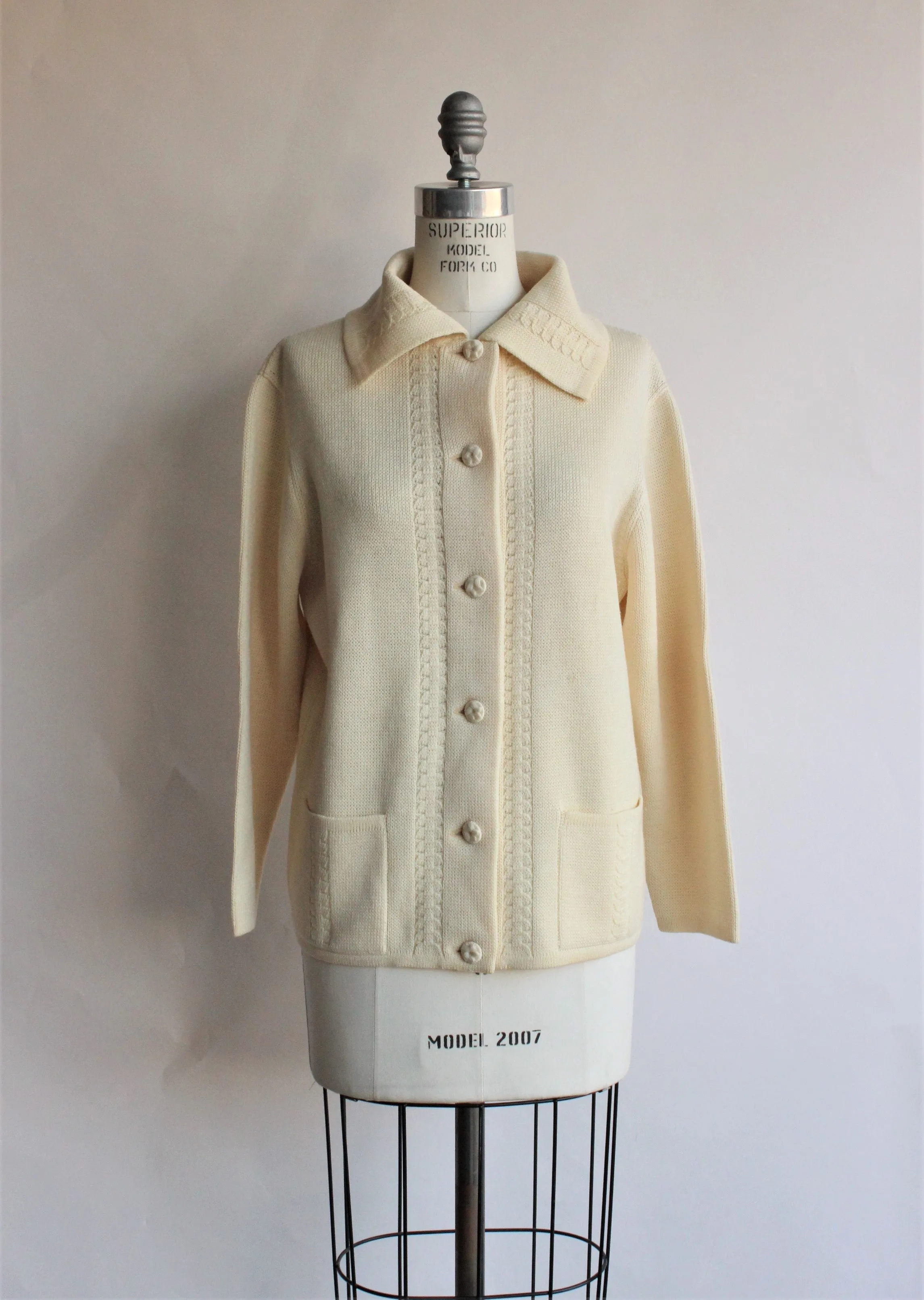 Vintage 1960s Yellow Wool Cardigan Sweater With Pockets